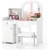 COSTWAY Toeletta Trucco 2 in 1 per Bambina, Specchiera per Ragazza in Legno con Mensole, Cassetto, Ripiani e Luci LED Regolabile, Postazione Trucco per 3 Anni, 80 x 40 x 94 cm (Bianco)