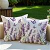 Vorysum Copri Cuscino 40x40 cm Set di 2 Lavanda e Farfalle - Fodera Impermeabile per Interni/Esterno - Motivo Floreale con Botanica