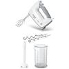 Bosch Sbattitore Elettrico MFQ36440, 400 W, 5 Velocità e Turbo, Leggero, Impugnatura Comoda, Fruste Incluse, Ganci per Impastare in Acciaio Inox Inclusi, Piede Frullatore e Bichhiere Inclusi, Bianco