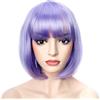PORSMEER, Parrucca corta a caschetto liscia, per donne e ragazze, capelli sintetici con frangia, per Cosplay e feste in costume, resistente al calore, colore viola