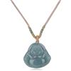 COAI Collana di Giada del Guatemala da Uomo e da Donna, Collana Regolabile Unisex con Cordino Beige e Ciondolo Buddha di Giada