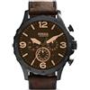 Fossil Orologio Nate da uomo, movimento cronografo al quarzo, cassa 50 mm in acciaio inossidabile nero con cinturino in vera pelle, JR1487, Marrone