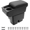 KAERGK Bracciolo Auto Compatibile con Ford Fiesta 2009-2017 | Vano Portaoggetti a Due Llivelli, con Portabicchieri, Facile da Montare, Regolabile, Pelle PU, Linea Nera