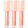 MAYBELLINE 3x Maybelline New York Lifter Gloss Lucidalabbra Volumizzante con Acido Ialuronico Colore Amber 007-3 Lucidalabbra