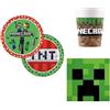 ILS I LOVE SHOPPING Kit Festa 8 Persone Set Tavola Addobbi Party Compleanno con 8 Piatti, 8 Bicchieri e tovaglioli per MINECRAFT
