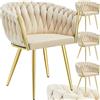 tectake® Set di 4 Sedie da Pranzo con Braccioli, Sedie Soggiorno in Velluto Extra Fine, Design Elegante a Nodo, Poltrone Velluto con Morbida Imbottitura, Sedie per Sala da Pranzo Versatili -Sabbia/Oro