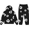 ZHGPUFF Tuta Denim Tears da Uomo/Donna Felpa con Cappuccio e Pantaloni Originali Tuta da Uomo e Donna Y2K Felpa con Cappuccio con Stampa a Fiori Pantaloni Flower(Nero,XL)