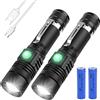 flintronic 2 Pezzi Torcia LED Ricaricabile, torcia UV due in uno, 4 modalità di zoom, potente torcia a LED da 1500 lumen, adatta per casa, campeggio, escursionismo, emergenza (batteria inclusa)