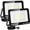 RIGIDON Faretto LED da Esterno con Spina, 2x 75W 7500LM Fari di Sicurezza, Proiettore Led, Faretti lampada Per Giardino Cortile Garage Parete Officina Patio, IP66 Impermeabile 6000K Bianco Freddo