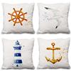 Aoihrraan 41x41cm Confezione da 4 Copricuscini Nautico Ancora Timone Gabbiano Faro Bianco Quadrata Estate Federe Per Cuscini In Lino Per Soggiorno Camera Da Letto Divano All'Aperto Giardino Sedia