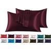 FARFALLAROSSA Set di 2 Federe in Raso 50 x 80 cm Bordeaux, Federa Cuscino Letto Morbida e Setosa al Tatto, Chiusura a Busta, Antiacaro e Ipoallergico, Protezione Capelli e Pelle & Antirughe