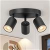 Ledronix Faretti da Soffitto Orientabili Nero, Lampada Faretti LED da Soffitto GU10, 3 Luci Rotonda Plafoniera LED Faretti, Moderna Faretti da Parete Interno per Corridoio Soggiorno Cameretta, Senza Lampadina