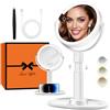 B Beauty Planet Specchio da Trucco Illuminato 30 X con 3 Luci di Colore, LED Dimmerabile e Regolabile in Altezza - Specchio Cosmetico 2 Lati per Bagno - Regalo per Donne Bianco