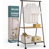 WELLDER Appendiabiti Triangolo, Stand Appendiabiti con Ruote, Struttura in Metallo con 2 Ripiani, 100x40x160cm, Marrone Nero