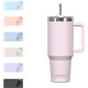WATERSY 891ml Tazza Termica con Manico, 30oz Tazza Mug in Acciaio Inox, Thermos da Caffè con Cannuccia, Doppia Parete per Caldo 6 Ore/Freddo 12 Ore, per Palestra, Auto e Viaggio (Rosa Chiaro)