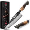XINZUO 21,9cm Coltello da Cuoco 67 Strati in Acciaio Damasco Forgiato a Mano Coltello da Chef da Cucina Nucleo in Acciaio 10Cr15CoMoV -Manico Ergonomico in Rovere Bianco e G10 Rosso