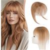 S-noilite Frangia Clip Capelli Veri Frangetta Extension, 20g Frangetta Francese Capello Veri, 100% Remy Human Hair Bang, 3D Frangia Aerea Capelli Umani, Lisci con Tempie Bangs, Marrone Chiaro #6