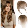S-noilite Frangia Clip Capelli Veri Frangetta Extension, 20g Frangetta Francese Capello Veri, 100% Remy Human Hair Bang, 3D Frangia Aerea Capelli Umani, Lisci con Tempie Bangs, Marrone Medio #4