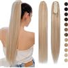Silk-co Coda di Cavallo Extension Capelli Veri con Pinza #18P613 Biondo Cenere & Biondo Sbiancante Remy Ponytail Hair Extension Coda Capelli Umani 40 cm