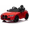 RIRICAR Auto elettrica per bambini BMW M4, rossa, telecomando da 2,4 GHz, ingresso USB/Aux, sospensioni, batteria da 12 V, luci a LED, 2 X motore, licenza ORIGINALE