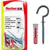 Fischer Tasselli DUOPOWER 6 C/1 K in blister, 6 tasselli Bi Materiale, 6 Ganci con Occhiolo Aperto, 6x30 mm, 537633
