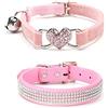 MiaLover 2 Collari Regolabili in Pelle Glitterata per Cani di Piccola Taglia e Gatti, Decorazione, Due Stili (Rosa)