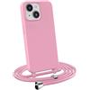MyGadget Cover per iPhone 15 - Custodia con Corda - Case con Cordino Opaca Antiurto/Bumper con Laccio/Tracolla - Practical Stylish per Collo Rosa