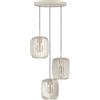 Eglo Romazzina - Lampada a sospensione in legno a 3 luci, da appendere sopra il tavolo da pranzo, rotonda, in metallo di colore sabbia, con attacco E27, diametro 46 cm