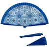 DRW Ventaglio in Legno Decorato con Arabesque Blu, Medidas: 42 cm