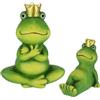 Flair Flower Set di 2 statuette decorative da giardino con rana, 9 + 18 cm, in terracotta verde con corona dorata, statuetta decorativa da giardino, per primavera, estate, autunno, giardino, statuetta da giardino