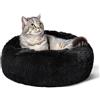SEOUGEE Cuccia per gatti calmante a forma di ciambella, soffice e soffice, rotonda, comoda, morbida, lavabile, con fondo antiscivolo, per dormire in interni, per gatti, cuccioli e gattini (nero, 40 cm