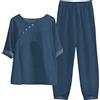 Generic Completo Lino Donna Estivo Taglie Forti Cotone E Lino Leggero Casual Stampato Completo Pantaloni E Casacca Gamba Larga Taglie Grandi Tuta Completo Donna Camicia Per Anziani E Mezza Età Old Lady