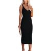 FeMereina Maxi abito aderente da donna in maglia a costine con scollo a V senza maniche abito lungo a tubino taglio basso Y2K abito maglione, Nero , S