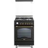De'Longhi PEMA 664 CLSG Cucina A Gas, 60 Cm, Forno Elettrico Multifunzione, 4 Bruciatori, 1 Doppia Corona, Griglie In Ghisa, Easysteam, Idroclean, Linea Country, Colore Nero, Classe Energetica A
