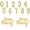 Lotbun Candeline di compleanno in confezione da 12, Numeri da 0 a 9 + Decorazione con scritte di buon compleanno in 2 pezzi, Candeline di compleanno numerate,Candele di compleanno speciali (oro)