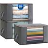 Boic 3 Pezzi Scatole Per Vestiti 60l, Contenitore Vestiti Salvaspazio, Scatola Cambio Stagione Contenitori Organizer Armadio Con Coperchio E Maniglia Per Armadio Salvaspazio 55 * 35 * 32 Cm (Grigio)