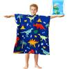 FILOWA Poncho Mare Bambini Microfibra Asciugamano da Bagno con Cappuccio Telo Mare Morbido 75 * 180cm Grande Spiaggia Asciugamano Poncho Blu Dinosauri Assorbente Poncho da Bagno per 6-15 anni Ragazzi