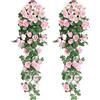 Yiyifor Piante Artificiali Appese, 2 Pezzi Ghirlanda di Fiori Rose Artificiali con Foglie Verdi per La Festa Nozze Casa Decorazione (pink)