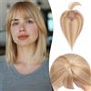 S-noilite Frangia Clip Capelli Veri Frangetta Extension, 26g 100% Capelli Veri Natural Bangs Extension, Hair Air Bang Hair Clip Frontale Frangia per Capello Donna, 15CM Marrone Oro/Biondo Chiarissimo
