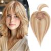 S-noilite Frangia Clip Capelli Veri Frangetta Extension, 32g 100% Capelli Veri Natural Bangs Extension, Hair Air Bang Hair Clip Frontale Frangia per Capello Donna, 25CM Marrone Oro/Biondo Chiarissimo
