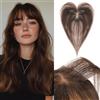 Benehair Toupet Capelli Donna Veri con Clip 9x12cm Air Frangia Clip Capelli Veri Fatto a Mano Extension Clip Capelli Naturali con Frangia, Marrone Scuro