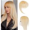 S-noilite Frangia Clip Capelli Veri Frangetta Extension, 20g Frangetta Francese Capello Veri, 100% Remy Human Hair Bang, 3D Frangia Aerea Capelli Umani, Lisci con Tempie Bangs, Biondo Chiaro #613
