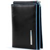 Piquadro Portafoglio Uomo Collezione Blue Square Portamonete, Pelle, Nero, 10 cm