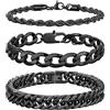 Richsteel Set di 2/3 Braccialetti in Acciaio Inossidabile di Alta Qualità Bracciale Uomo Argento Nero Oro Lunghezze 19cm 21cm 23cm Catena Cubana