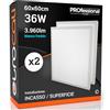 Eurocali Pannello LED 2in1 Incasso o Superficie 36W 3960 lumen 60x60cm - Luce Bianco Freddo 6500K - Installabile Senza Cornice o Supporto - Pacco da 2