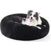 SEOUGEE Cuccia per cani a forma di ciambella, calmante, rotonda, in peluche, comoda, morbida, lavabile, autoriscaldante, con fondo antiscivolo, per interni e cani di taglia media e grande (nero, 90 cm