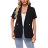 MINTLIMIT Blazer da donna a maniche corte blazer con risvolto dentellato casual elegante chiusura con bottoni abbigliamento da lavoro tasche con patta anteriore foderato, B-nero, S