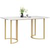 LERFAN Tavolo da pranzo rettangolare moderno con motivo marmo, piano in metallo, con funzione di regolazione per sala da pranzo, soggiorno, 140 x 80 x 75 cm, bianco + oro