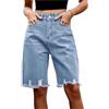 Sawmew Pantaloncini di jeans da donna, lunghi fino al ginocchio, strappati, estivi, sexy, da donna, in denim elasticizzato, bermuda, taglie forti, pantaloncini da spiaggia, pantaloni corti(Light blue,