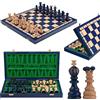 Master of Chess Scacchiera in Legno "PEARL XL" 42 cm - Fatto a Mano Scacchiera Portatile - Blu Grandi Set di Scacchi Pieghevoli per Bambini e Adulti